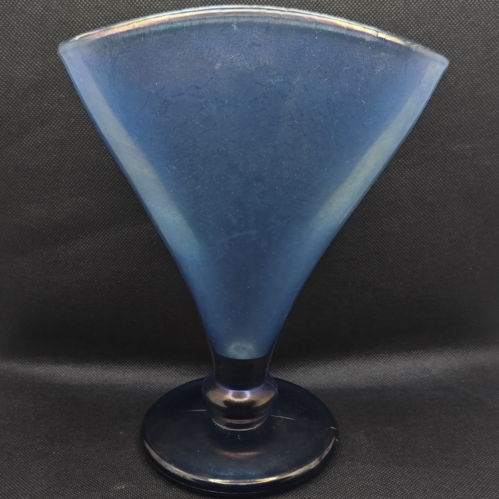 Vintage Fenton MMA Stretch Glass Fan Vase Museum of Modern Art Iridescent Blue